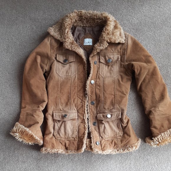 Women's Corduroy Quilted Lining Coat XS Small Fur - Picture 1 of 8